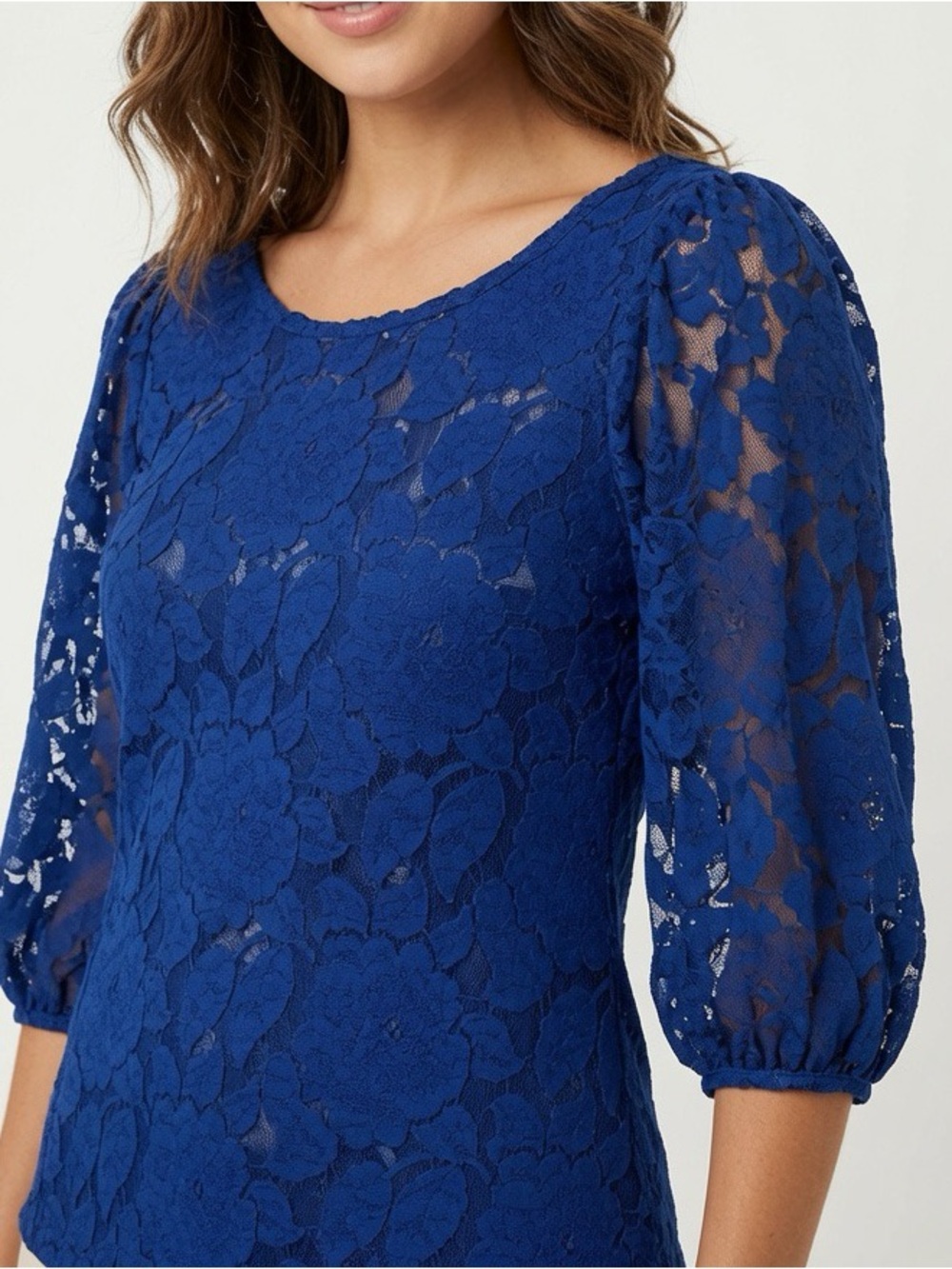 Ezra Blue Lace Puff Sleeve Blouse Size Small
